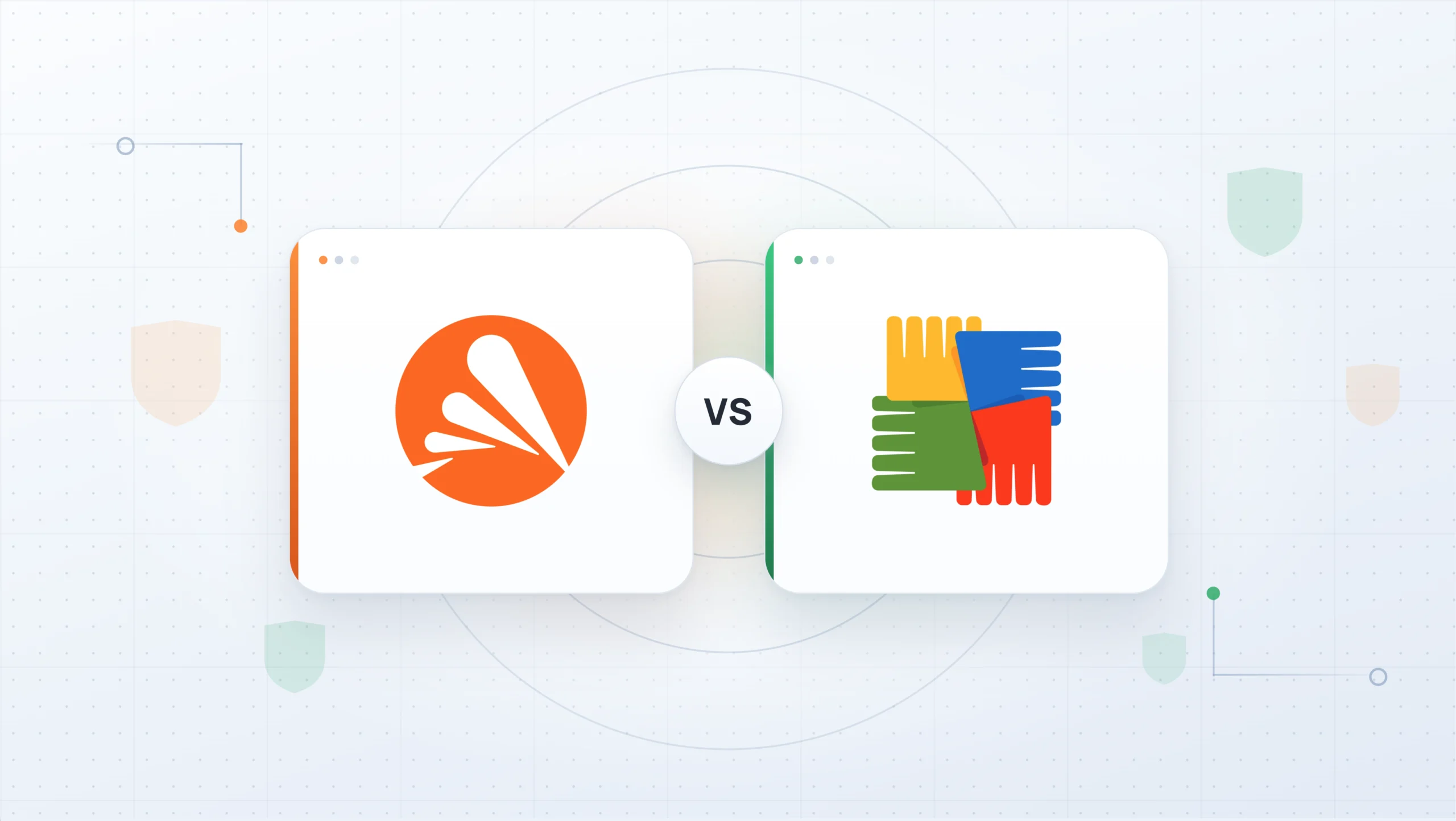 AVG vs Avast (all products) Two identical mirrored security shields connected at the base by one shared root