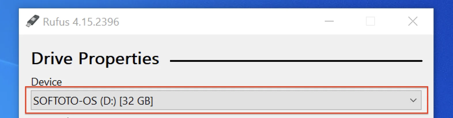 Rufus USB device selector