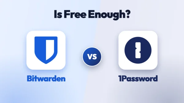 Bitwarden and 1Password logos facing off under the question, is free enough