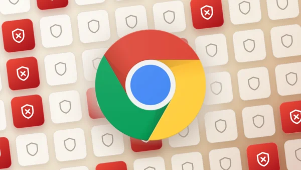 Chrome logo over a grid of extension icons marked with red warning shields