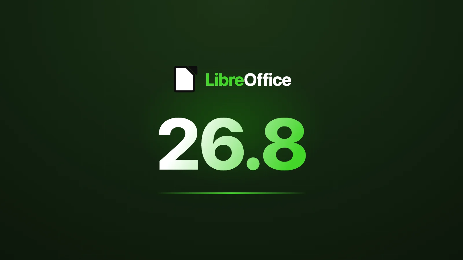 LibreOffice logo and the version number 26.8 on a dark green background