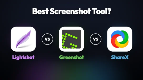Lightshot, Greenshot and ShareX logos side by side above the question Best Screenshot Tool