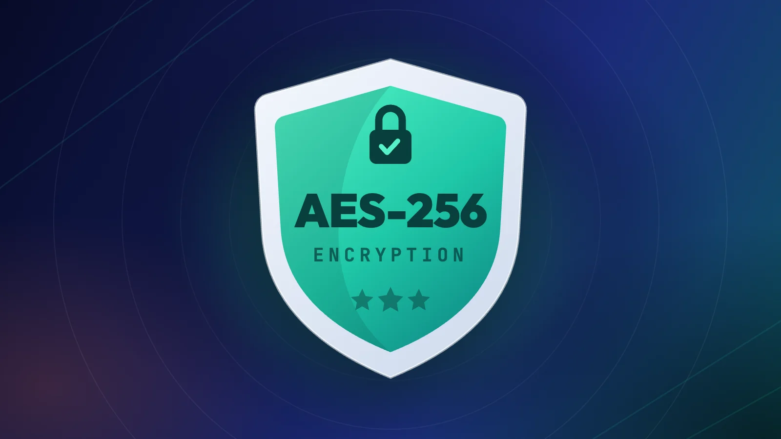 what-aes-256-protects-featured Green shield badge with a padlock and check mark, labelled AES-256 Encryption