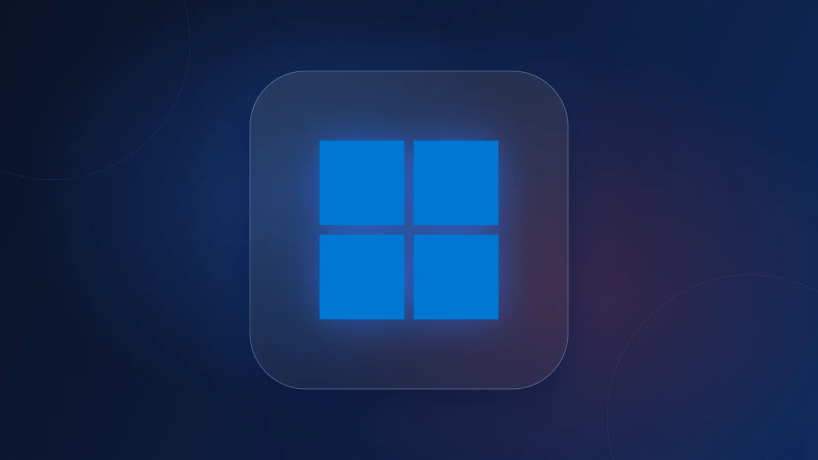 Glowing blue four-pane Windows icon on a dark navy background